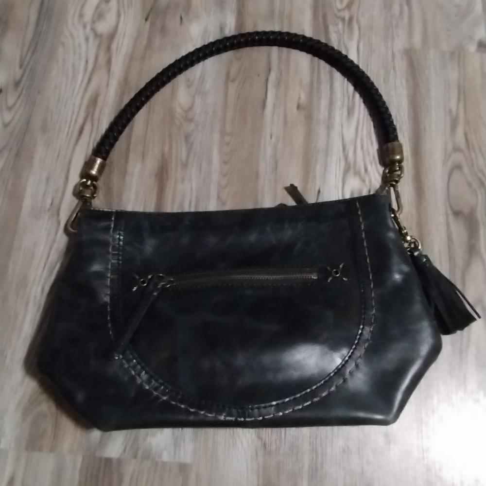 The Sak Indio Black Leather Hobo Shoulder Bag Purse Braided Strap